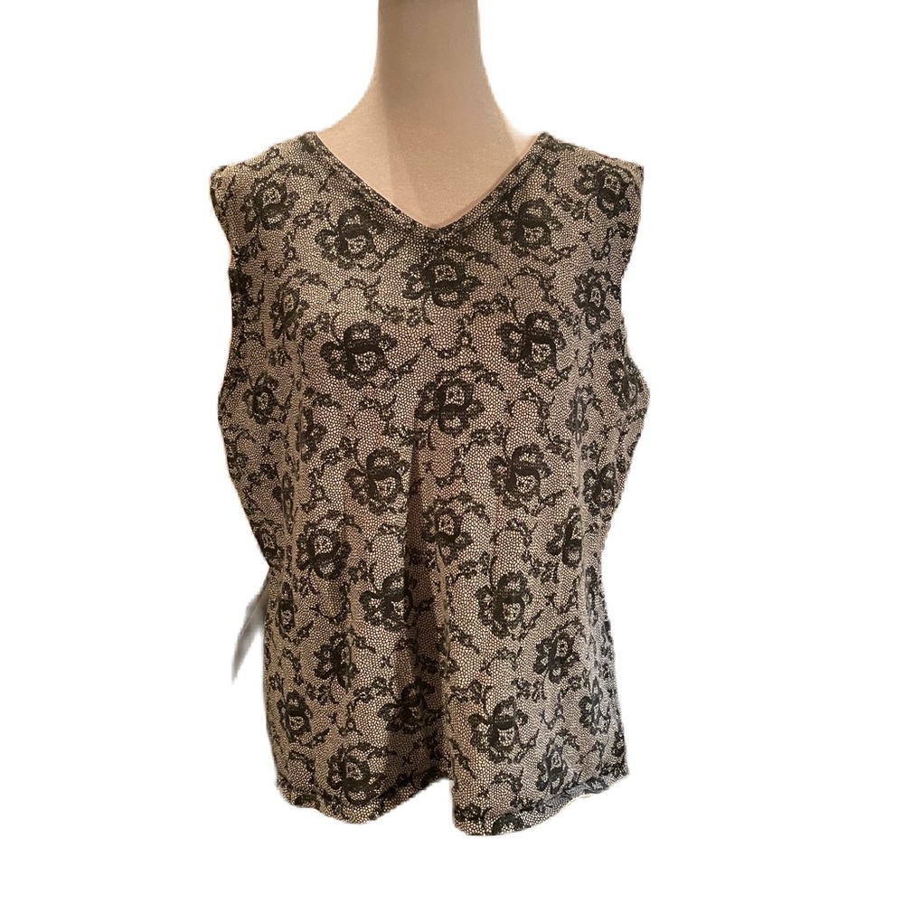 Style & Co Black & White Floral w/ Lace Looking Print Sleeveless Tank Top Large